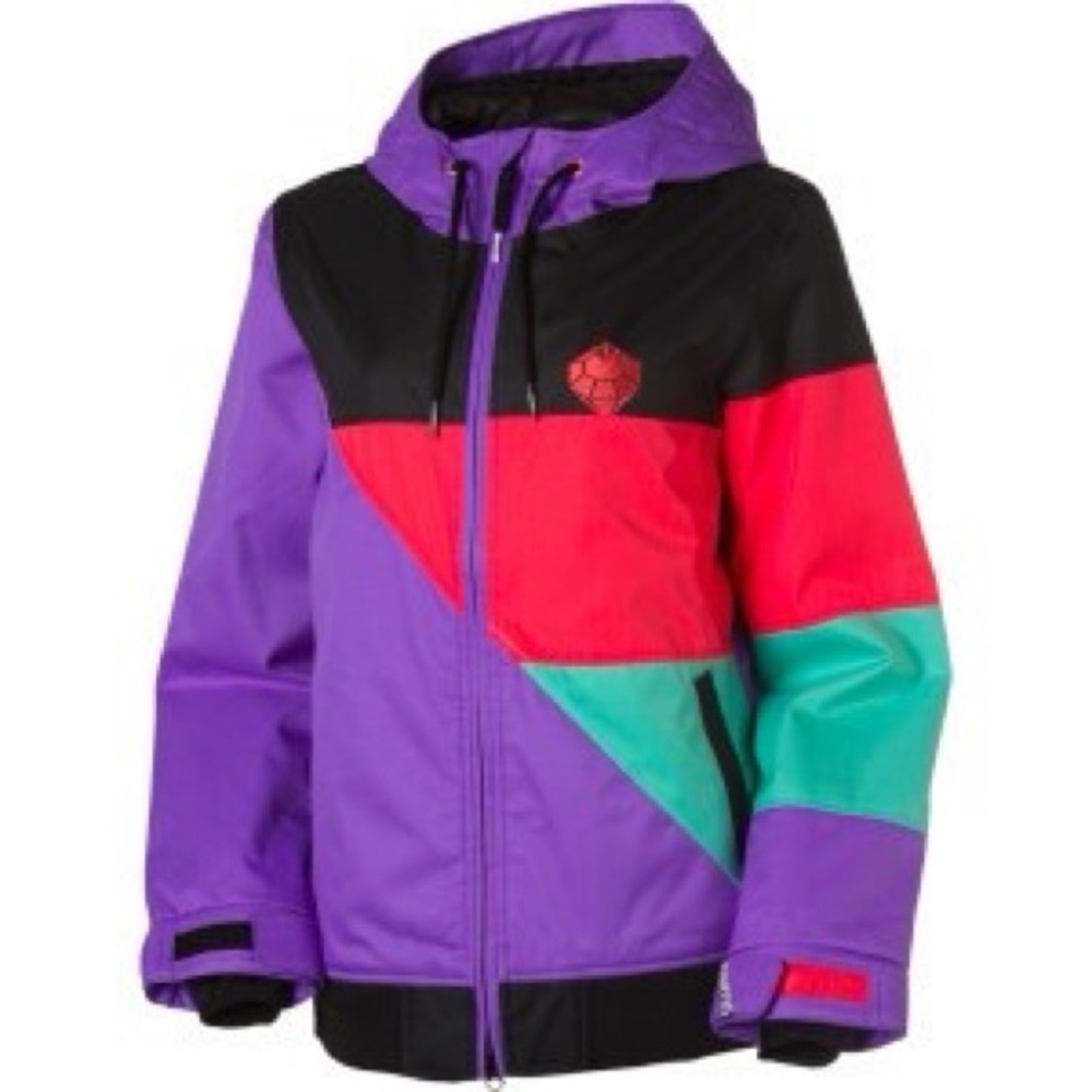 Nomis Waterproof Insulated Snowboard Ski Jacket with Purple Logo - Size Small